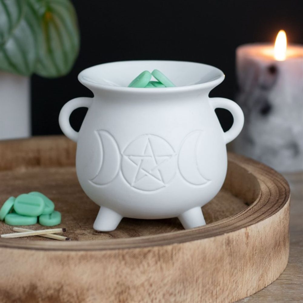 White Triple Moon Cauldron Oil Burner - Oil & Wax Burners at Gift Moments