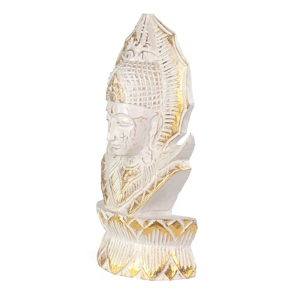 Hand-Carved Whitewash Albasia Wood Thai Buddha - Ornaments at Gift Moments