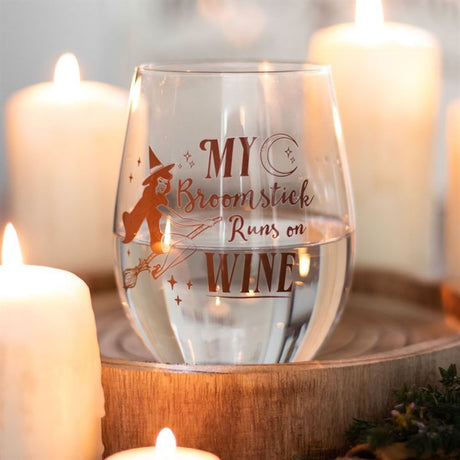 My Broomstick Runs on Wine Stemless Glass - Glassware at Gift Moments