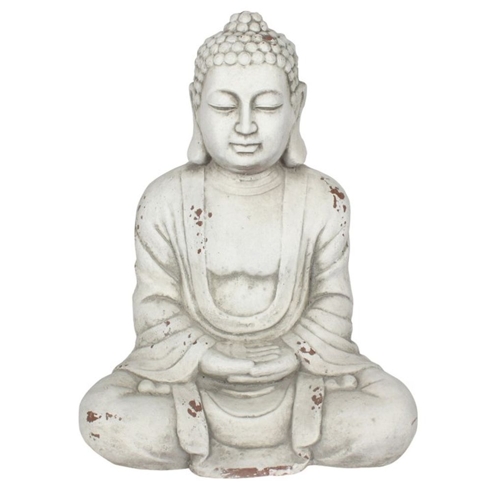 Serene White Hands In Lap Sitting Garden Buddha - 58cm - Garden Ornaments at Gift Moments