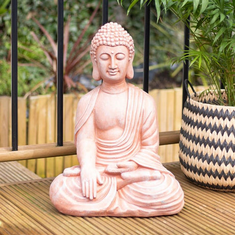 Terracotta Effect 52cm Sitting Garden Buddha - at Gift Moments