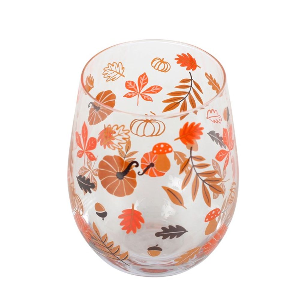 Autumn Leaves and Pumpkins Stemless Glass - Glassware at Gift Moments