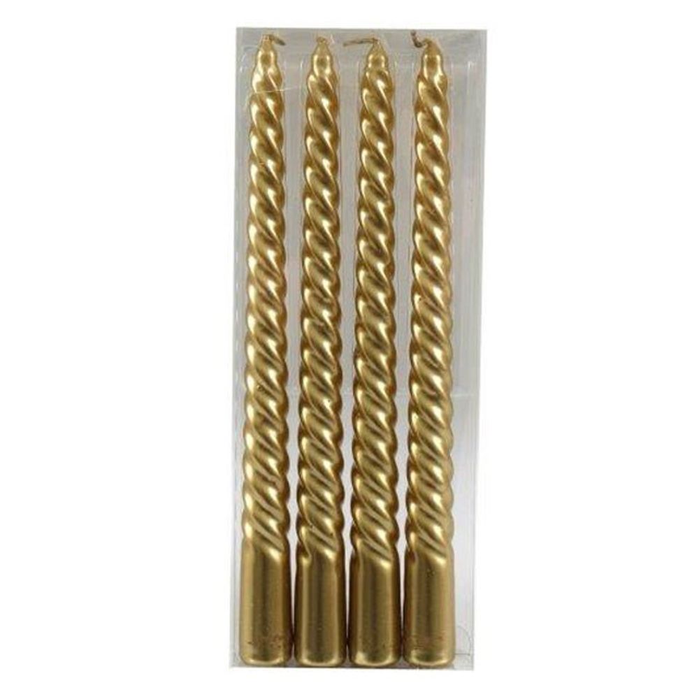 Set of 4 Gold Twist Taper Candles - Candles at Gift Moments