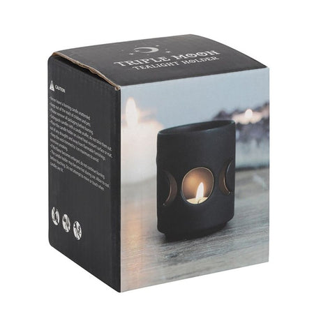 Small Black Triple Moon Cut Out Tealight Holder - Candle Holders at Gift Moments