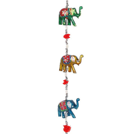 Handpainted Wooden Hanging Elephant Decoration with Bell - at Gift Moments