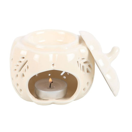 Off White Autumn Leaves Pumpkin Oil Burner - Oil & Wax Burners at Gift Moments