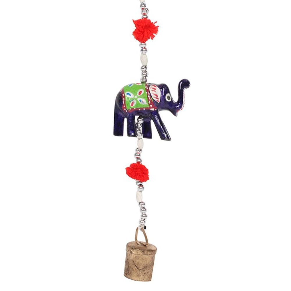 Handpainted Wooden Hanging Elephant Decoration with Bell - at Gift Moments