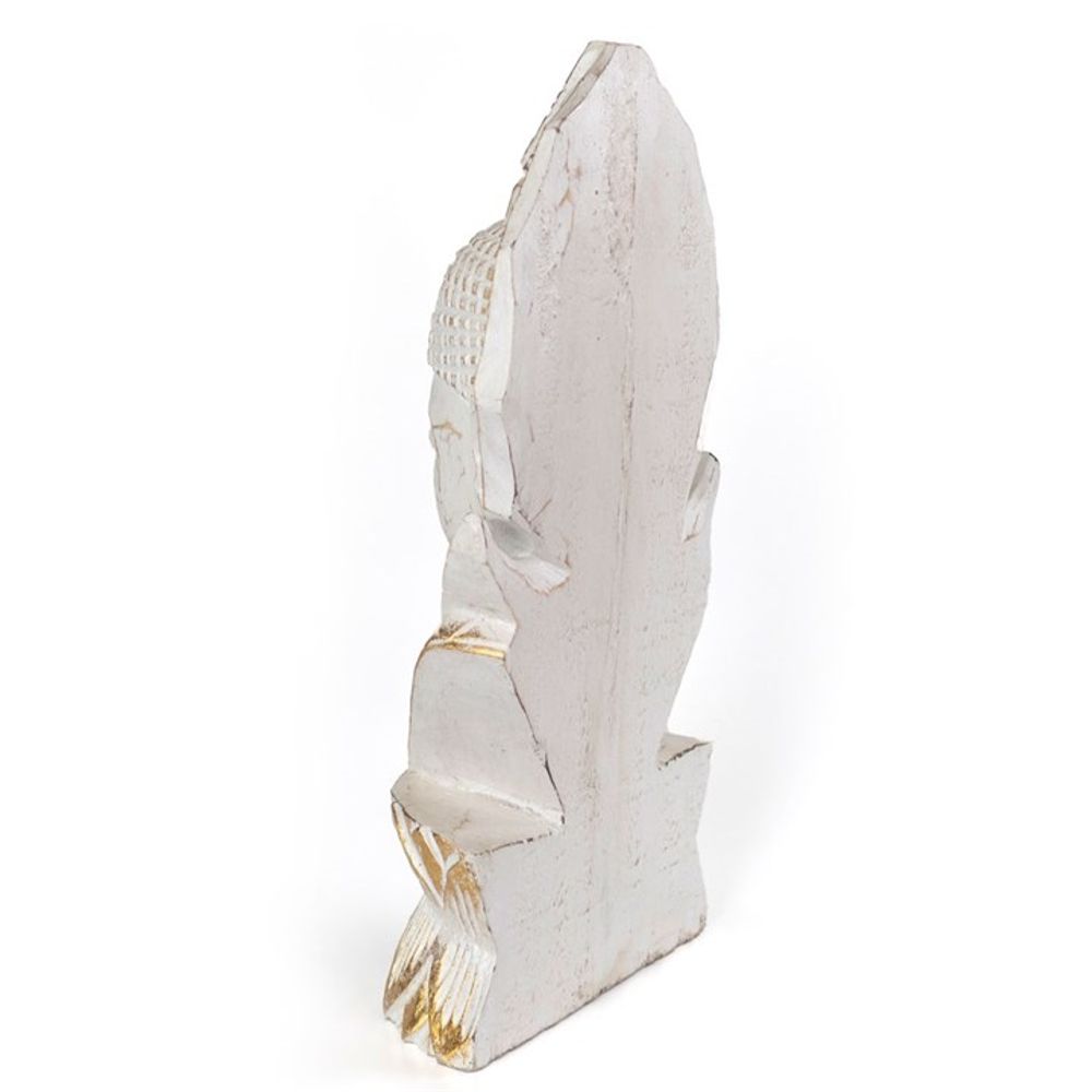 Hand-Carved Whitewash Albasia Wood Thai Buddha - Ornaments at Gift Moments