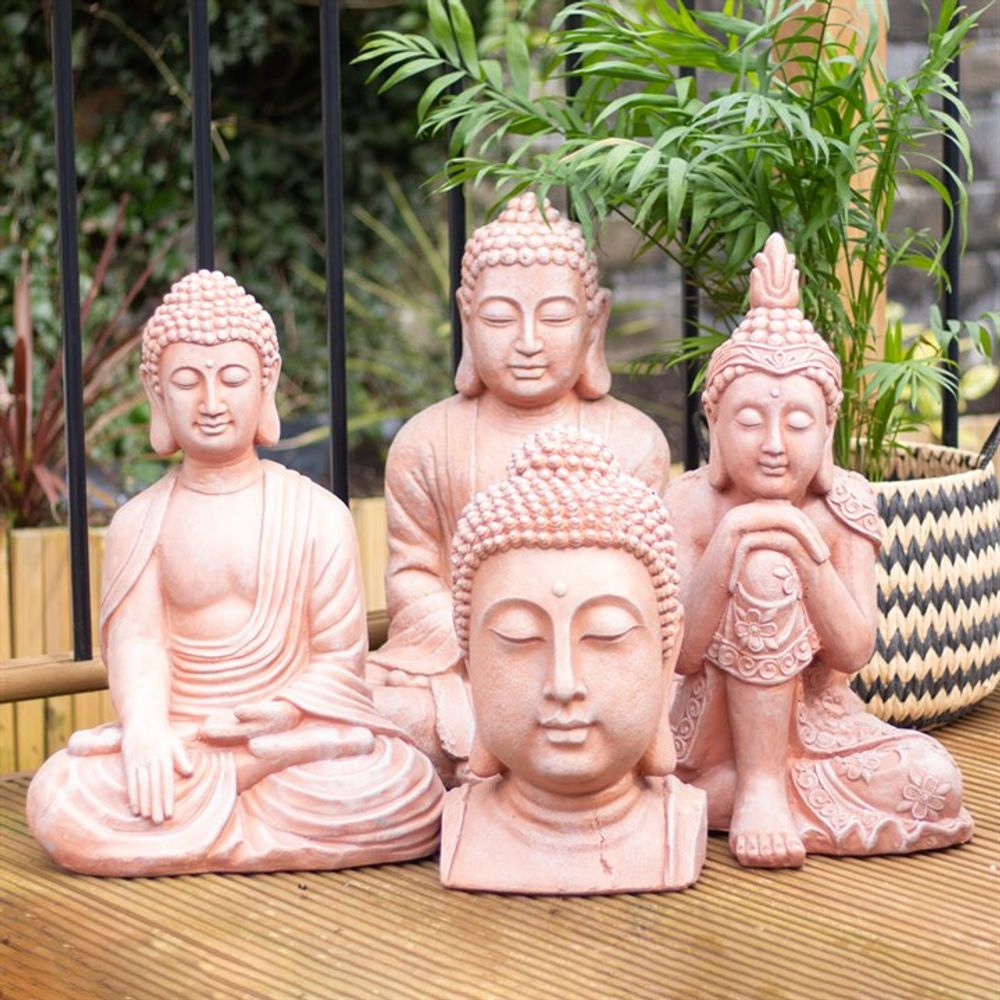 Terracotta Effect Buddha Head Ornament 41cm - Garden Ornaments at Gift Moments