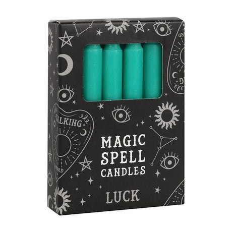 Set of 12 Green 'Luck' Spell Candles - Candles at Gift Moments