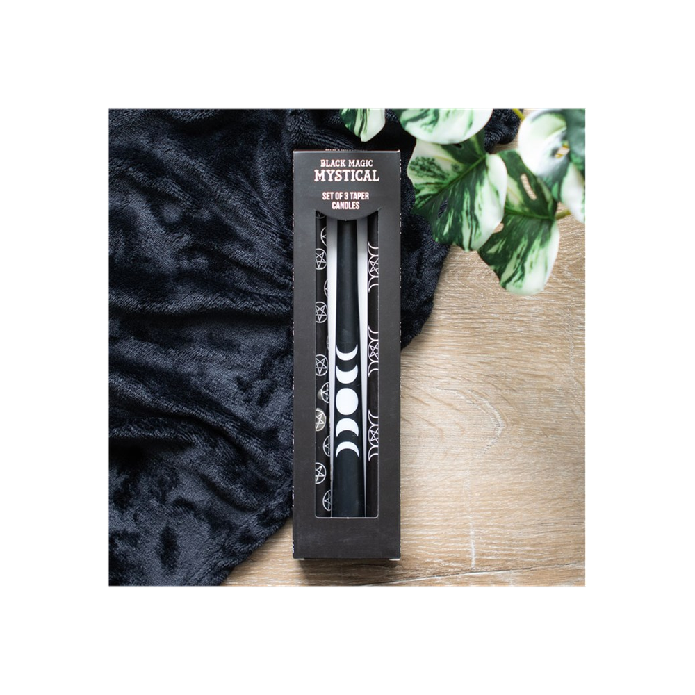 Set of 3 Black Magic Mystical Taper Candles - Candles at Gift Moments