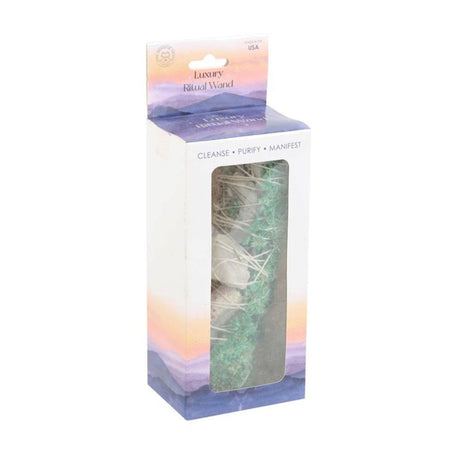 6in Ritual Wand Smudge Stick with White Sage, Abalone and Quartz - at Gift Moments