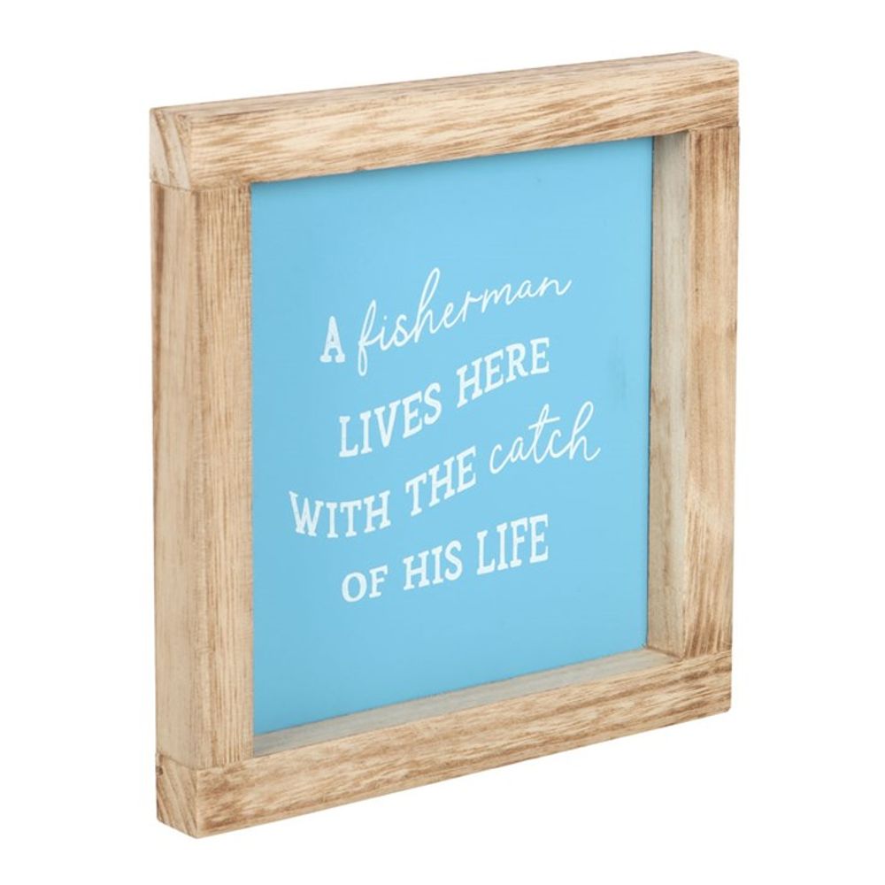 A Fisherman Lives Here Wooden Frame Sign - Framed Prints at Gift Moments