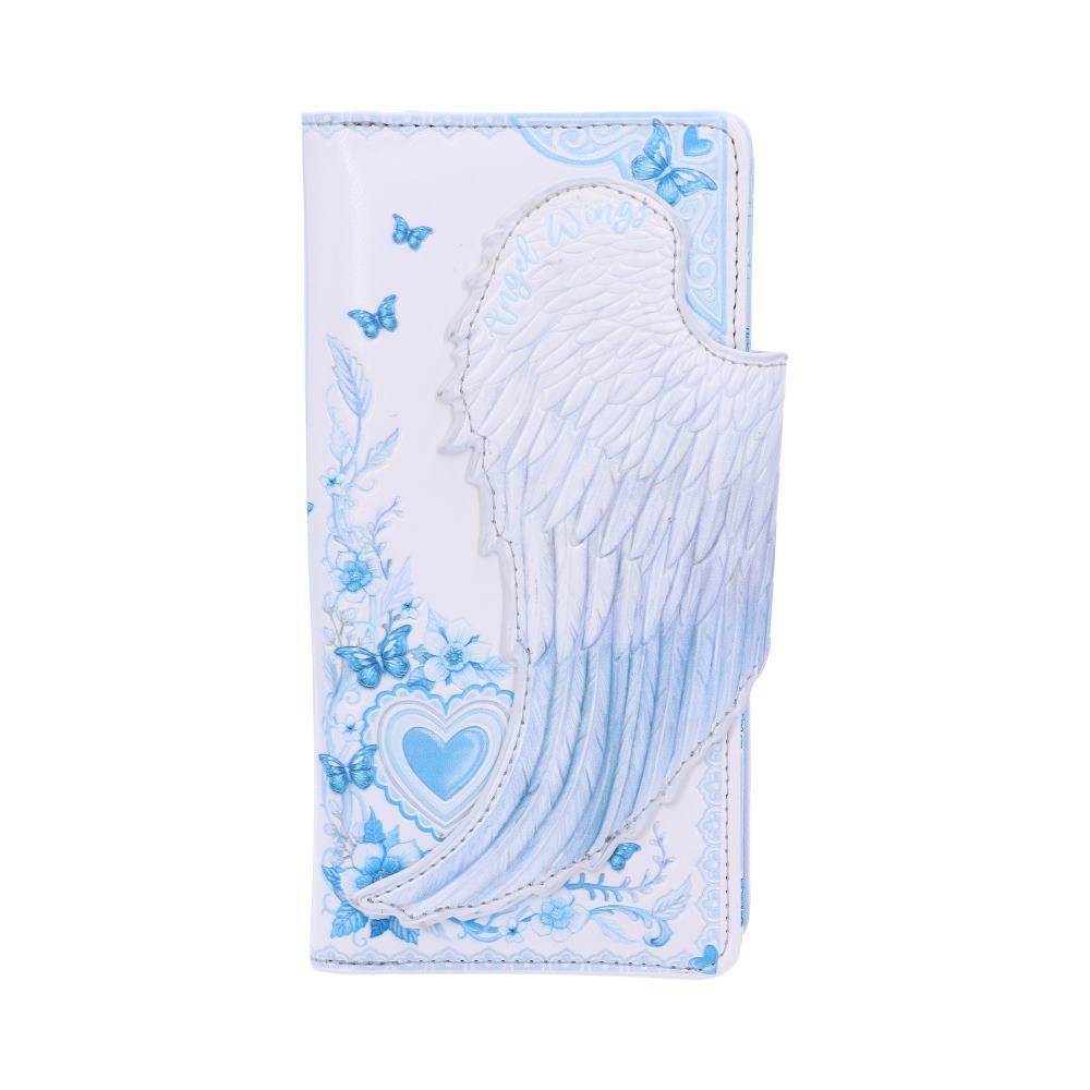 White Angel Wings Embossed Purse 18.5cm: 2 - Purses By NN Designs