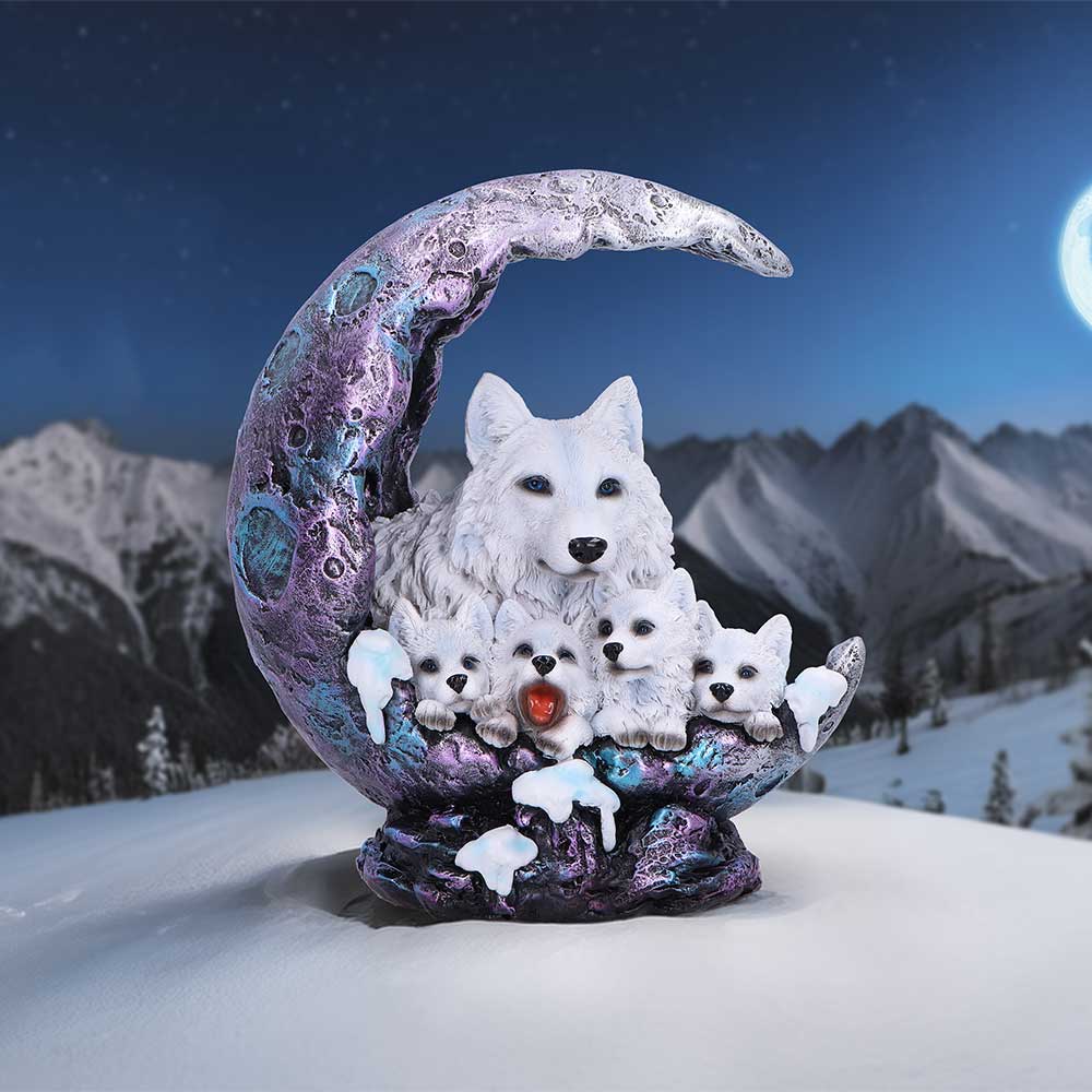 Winter Moon Wolf Ornament with LED: 1 - Figurines Medium (15-29cm) By NN Designs