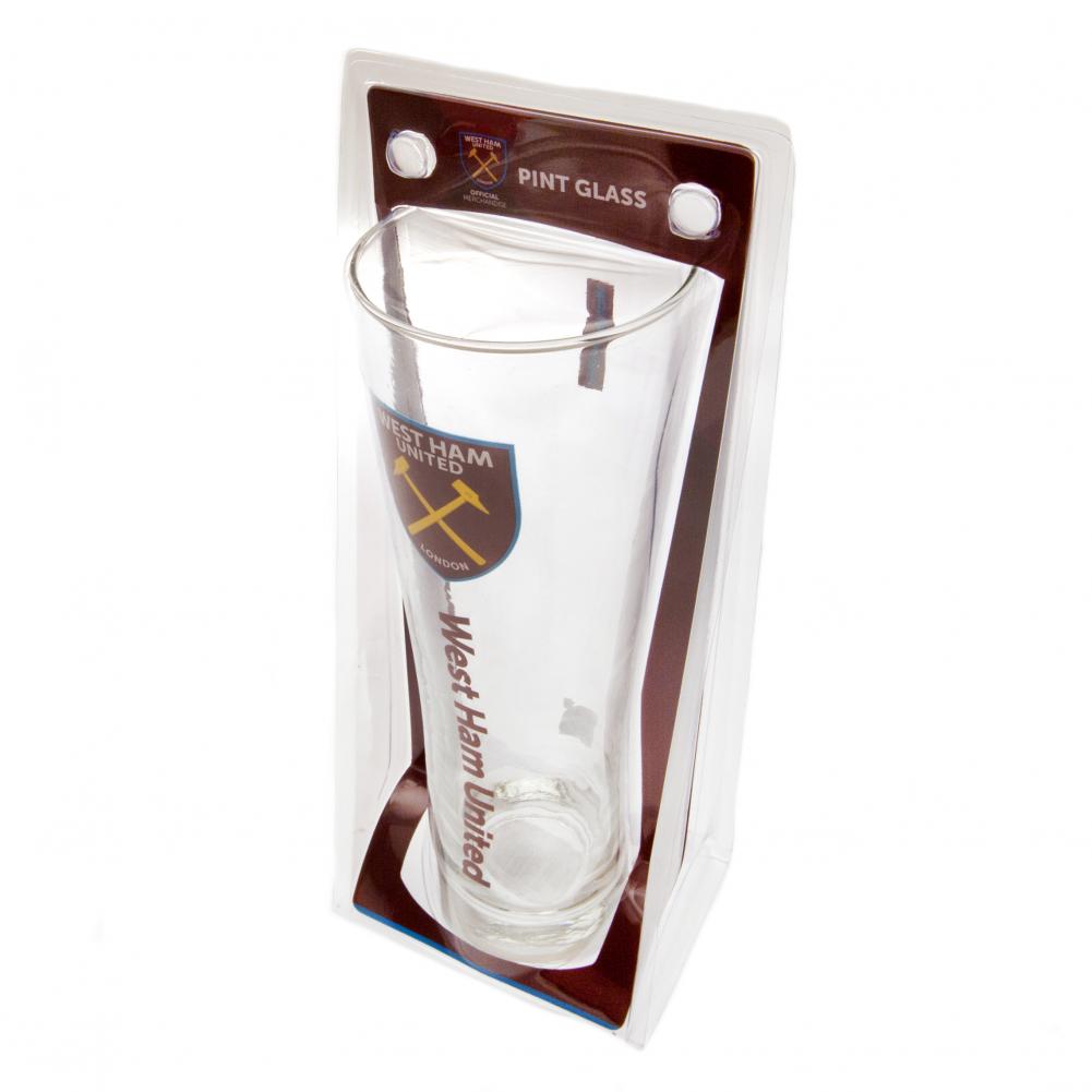 West Ham United FC Tall Beer Glass - Pilsner Style Pint - Glassware at Gift Moments