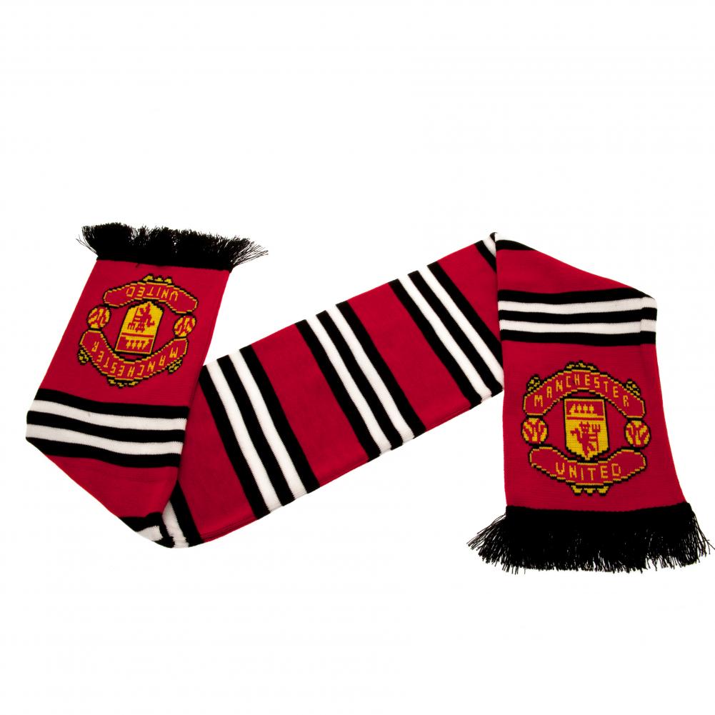 Manchester United FC Stripe Scarf - Red, White and Black Jacquard Knit Scarf with Fringe - Scarves at Gift Moments