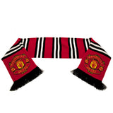 Manchester United FC Stripe Scarf - Red, White and Black Jacquard Knit Scarf with Fringe - Scarves at Gift Moments