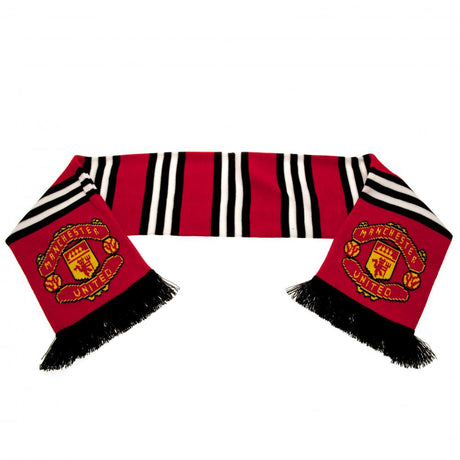 Manchester United FC Stripe Scarf - Red, White and Black Jacquard Knit Scarf with Fringe - Scarves at Gift Moments