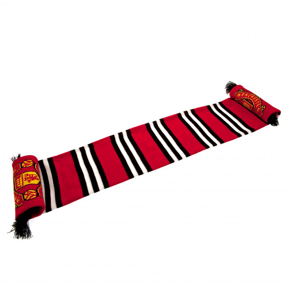 Manchester United FC Stripe Scarf - Red, White and Black Jacquard Knit Scarf with Fringe - Scarves at Gift Moments