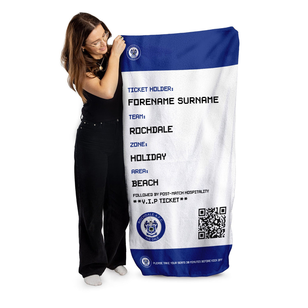 Personalised Rochdale FC Ticket Beach Towel - Towels at Gift Moments