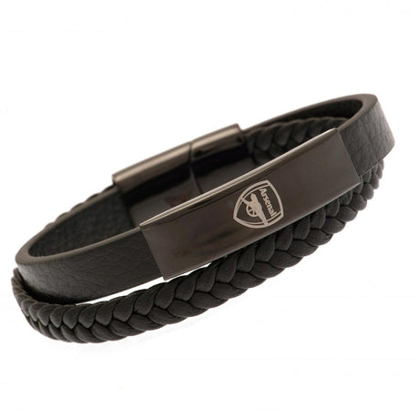 Arsenal FC Black IP Leather Bracelet - Jewellery at Gift Moments