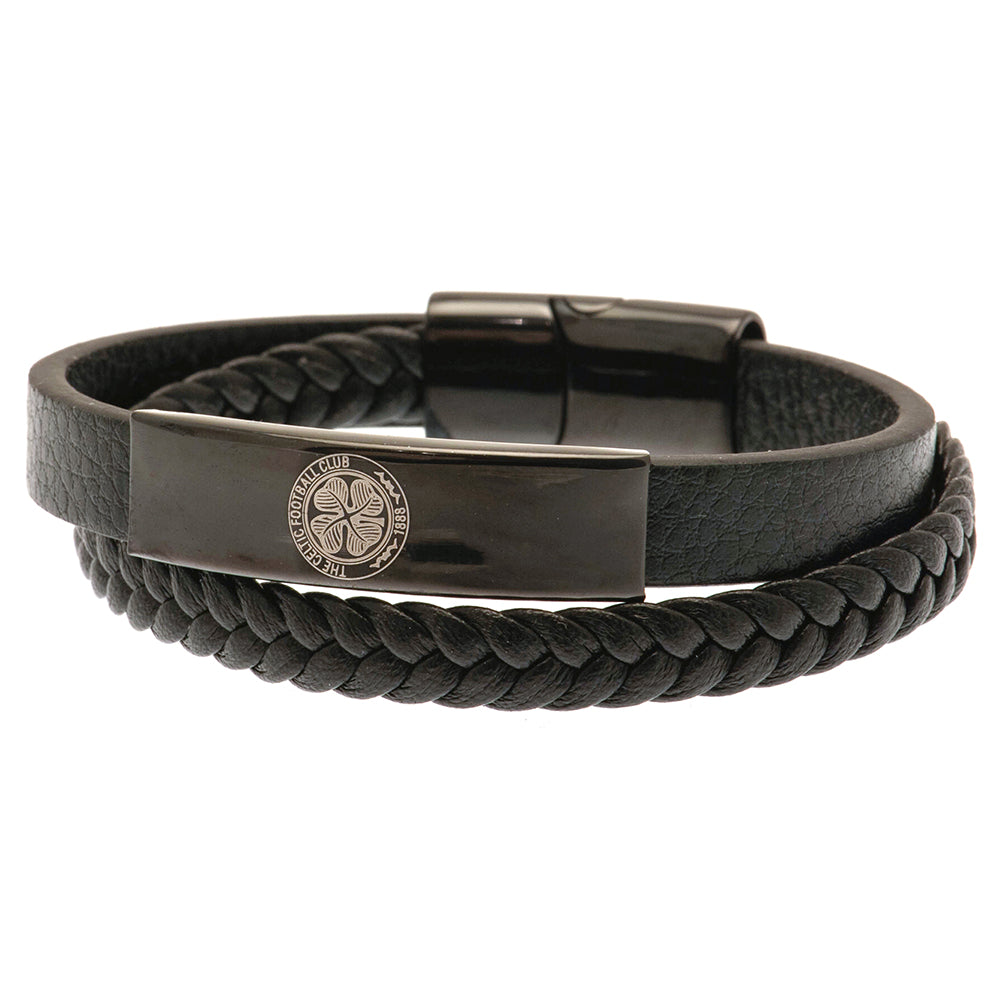 Celtic FC Black IP Leather Bracelet - Jewellery at Gift Moments