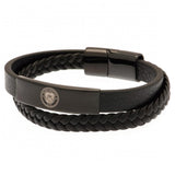 Manchester City FC Black IP Leather Bracelet: 2 - Jewellery By Manchester City