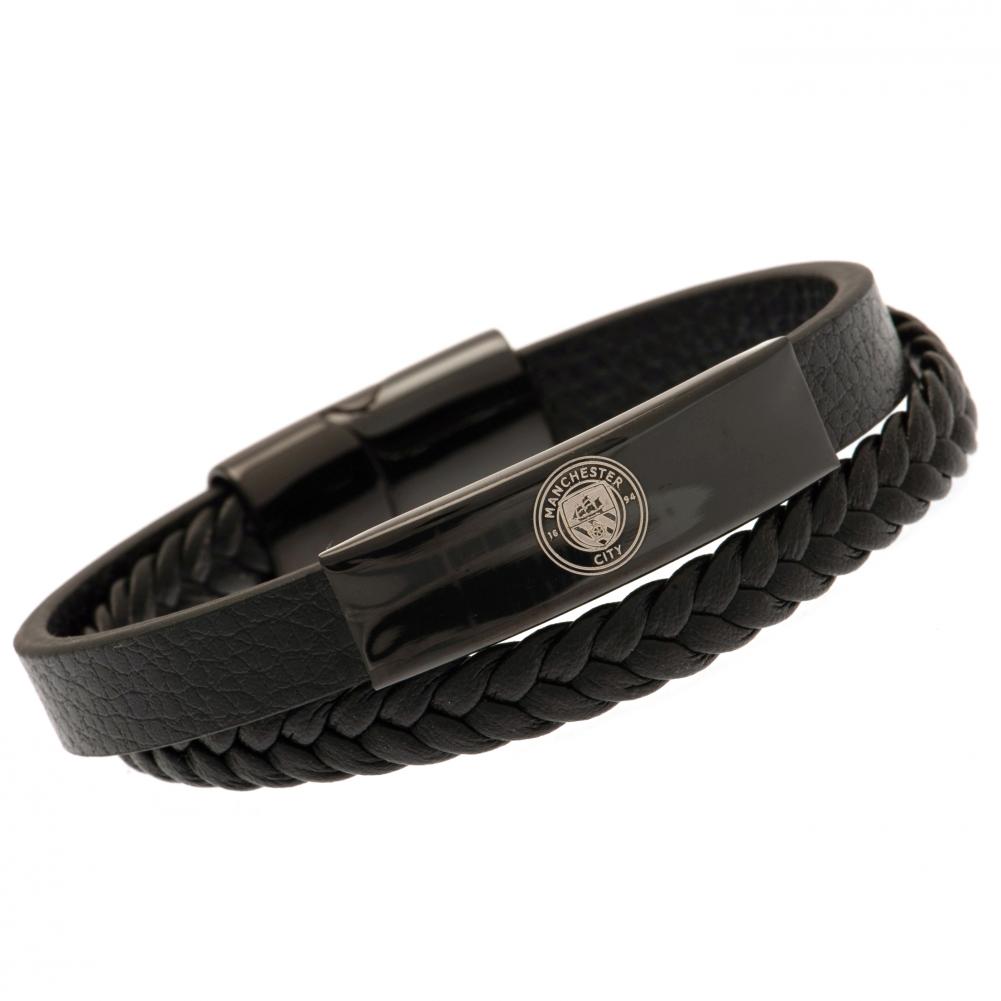 Manchester City FC Black IP Leather Bracelet: 1 - Jewellery By Manchester City