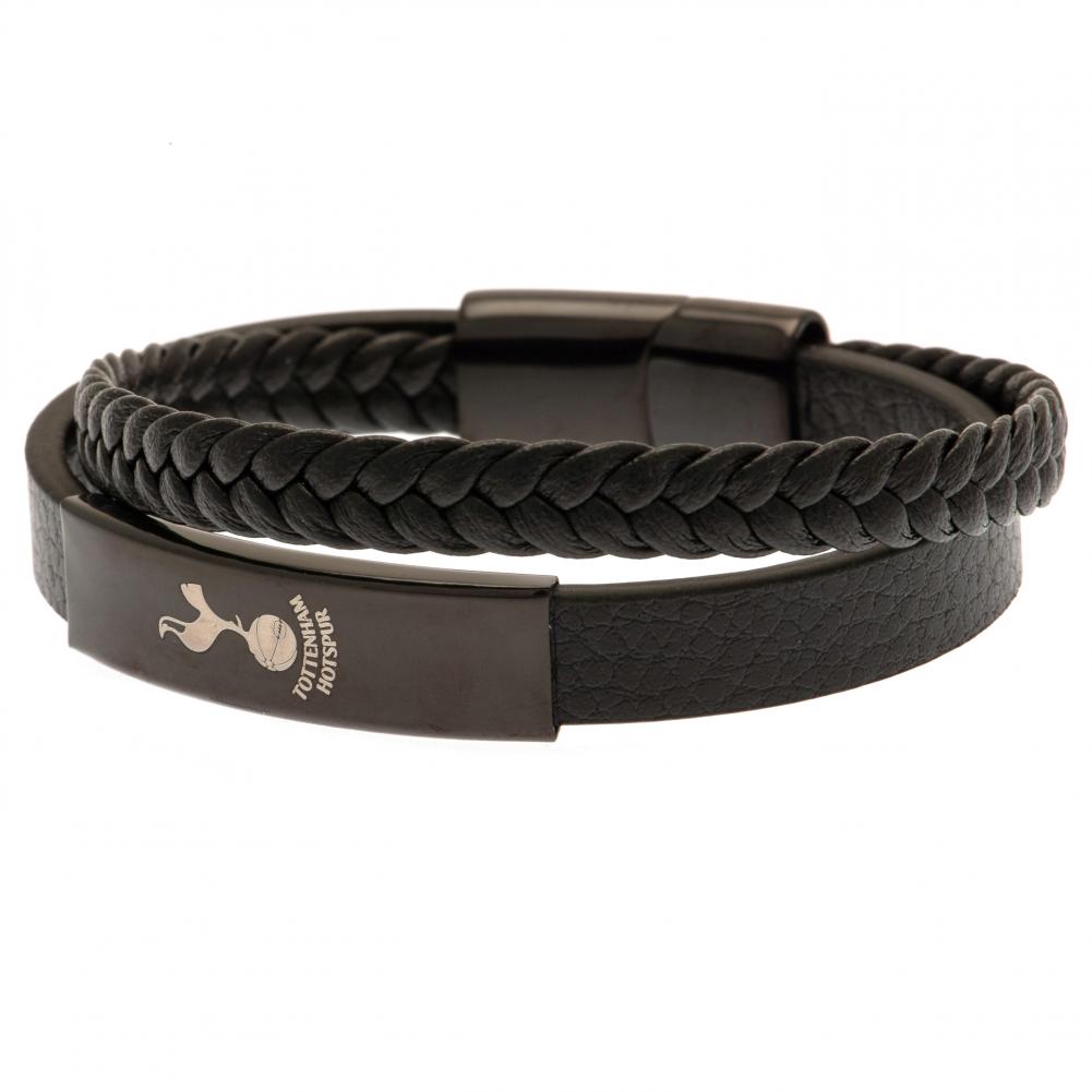 Tottenham Hotspur FC Black IP Leather Bracelet - Jewellery at Gift Moments