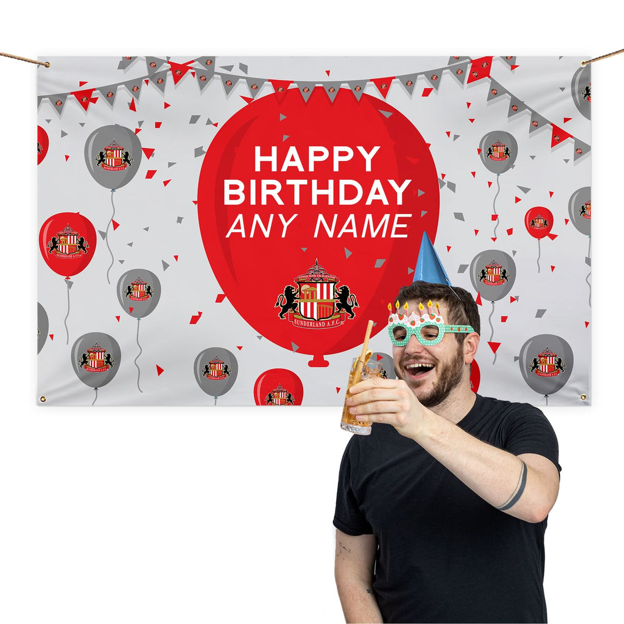 Personalised Sunderland AFC Birthday Banner - 5ft x 3ft - Flags & Banners at Gift Moments