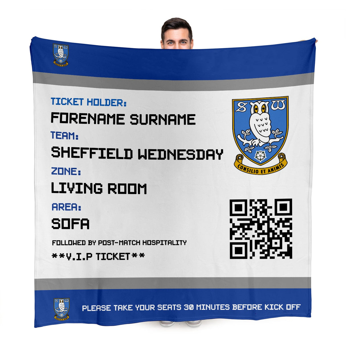 Personalised Sheffield Wednesday FC Fleece Blanket: 1 - Blankets By Sheffield Wednesday