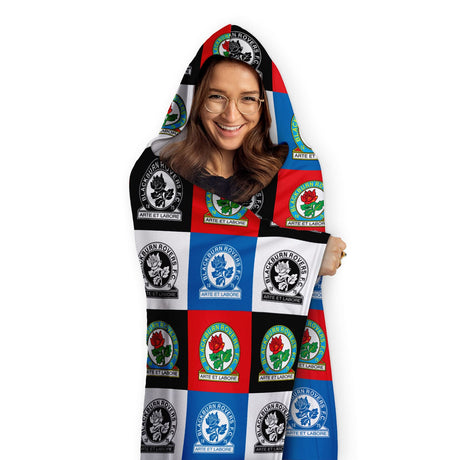 Personalised Blackburn Rovers FC Chequered Adult Hooded Blanket - Blankets at Gift Moments