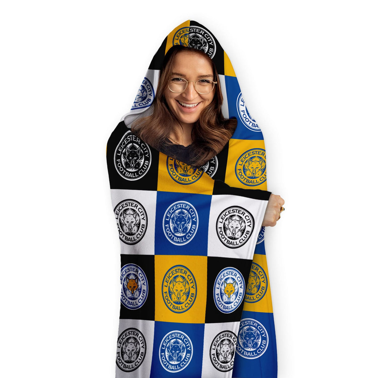 Personalised Leicester City FC Chequered Adult Hooded Blanket - Blankets at Gift Moments