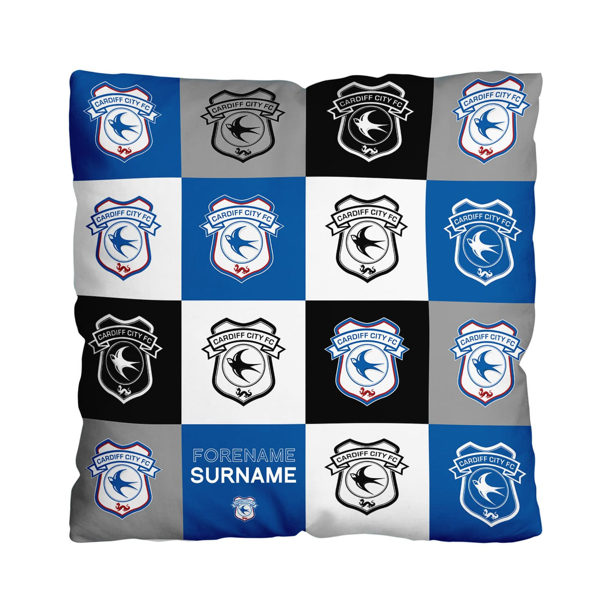 Cardiff City FC Personalised Chequered Cushion: 1 - Cushions By Cardiff City