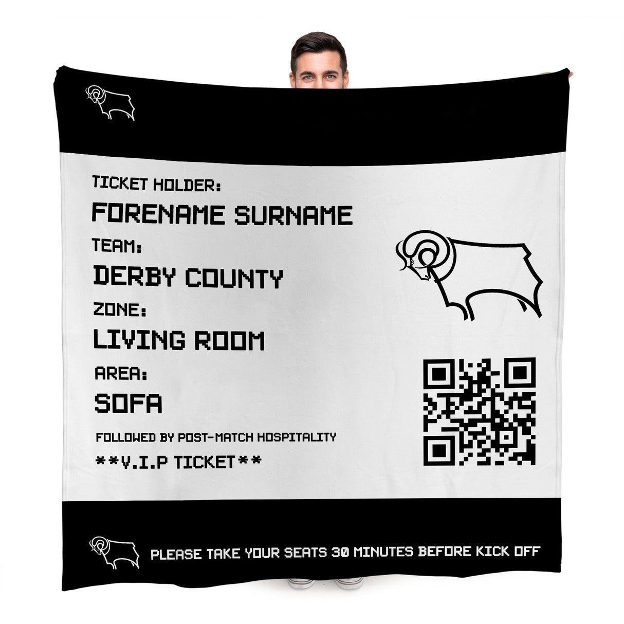 Personalised Derby County FC Ticket Fleece Blanket - Blankets at Gift Moments