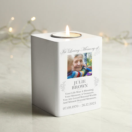 Memorial Photo Upload Wooden Tea light Holder - Gift Moments