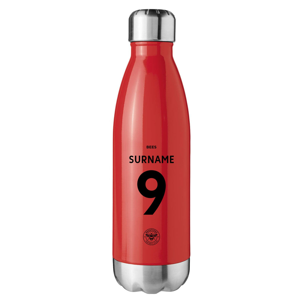 Personalised Brentford FC Back of Shirt Red Insulated Water Bottle - Water Bottles at Gift Moments