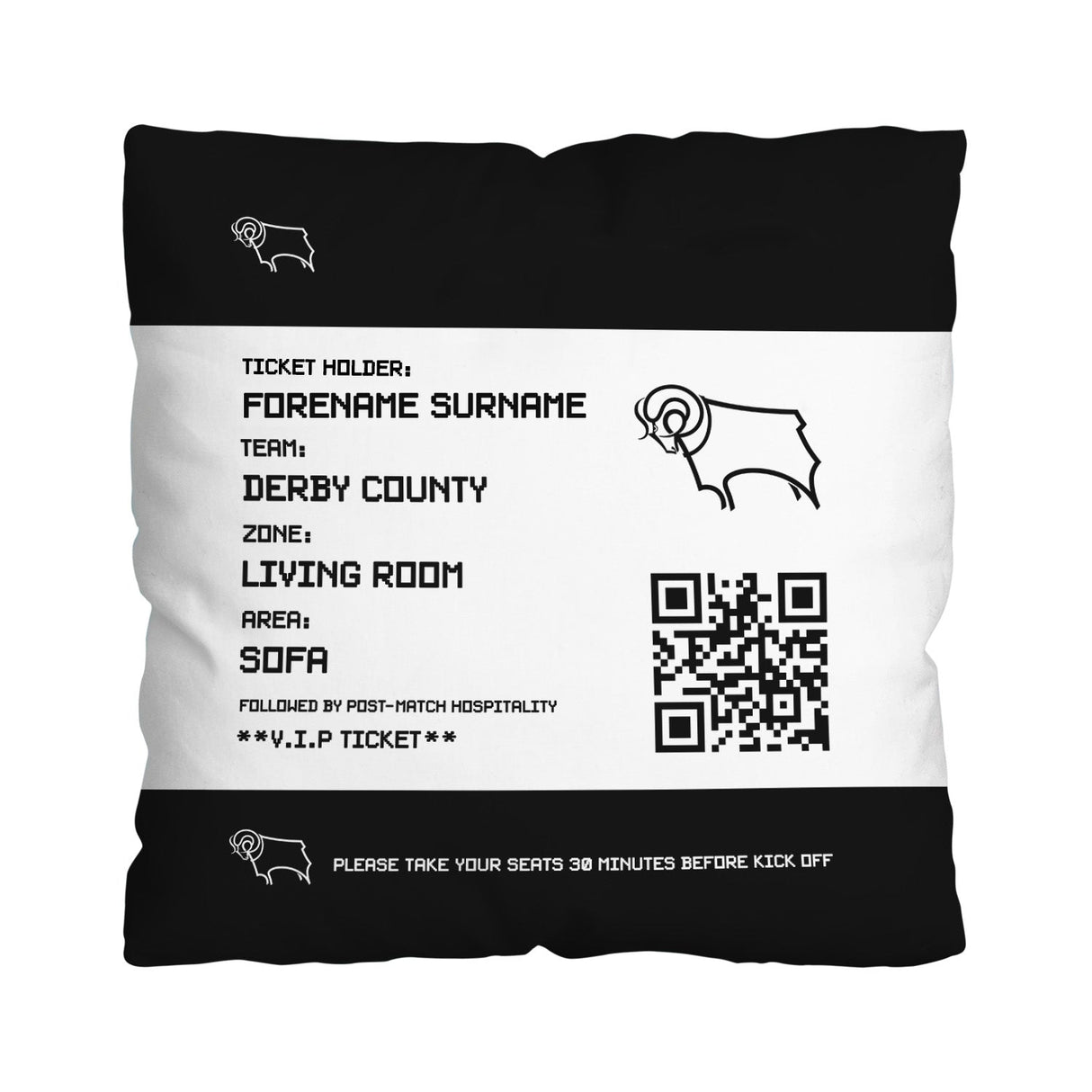 Personalised Derby County FD Ticket 18" Cushion - Cushions at Gift Moments