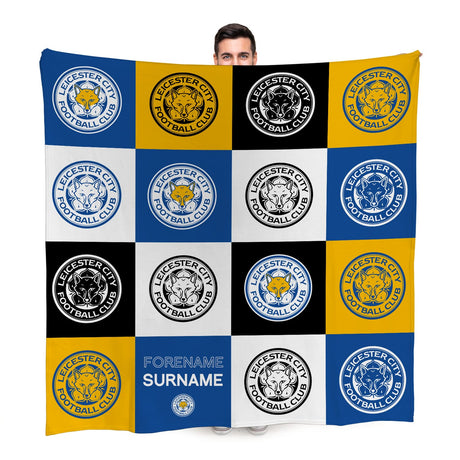 Personalised Leicester City FC Chequered Fleece Blanket - Blankets at Gift Moments