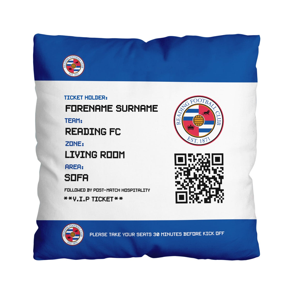 Personalised Reading FC FD Ticket 18" Cushion - Cushions at Gift Moments