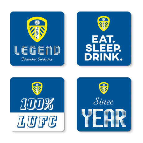 Personalised Leeds United FC Coasters Set - Coasters at Gift Moments