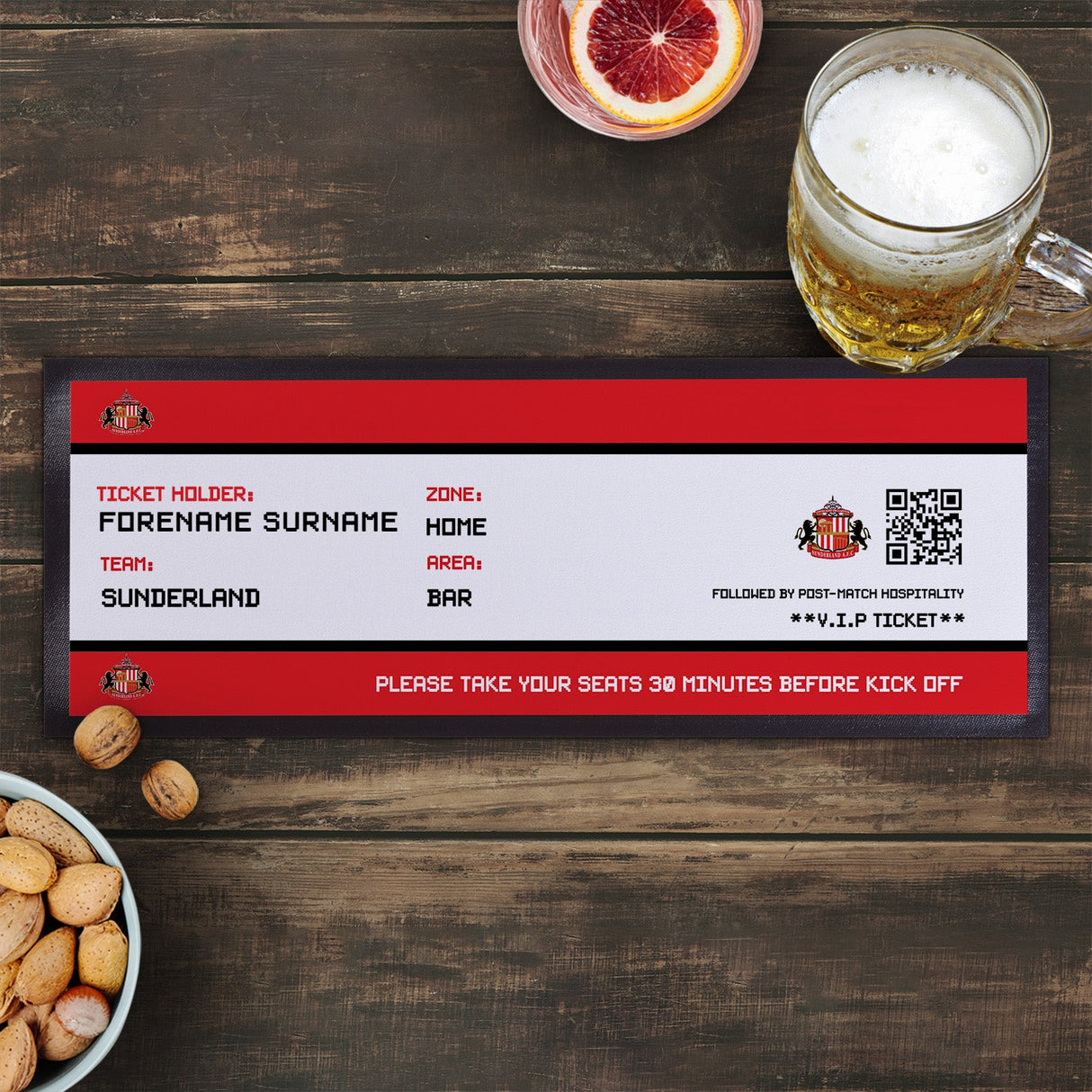 Personalised Sunderland AFC Ticket Bar Runner - Barware at Gift Moments