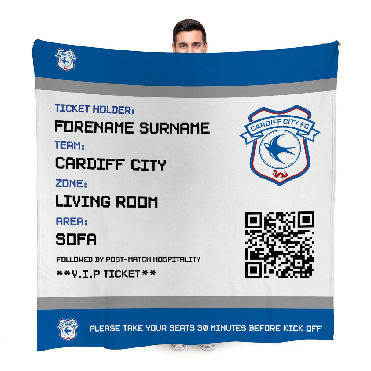 Personalised Cardiff City FC Ticket Fleece Blanket - Blankets at Gift Moments