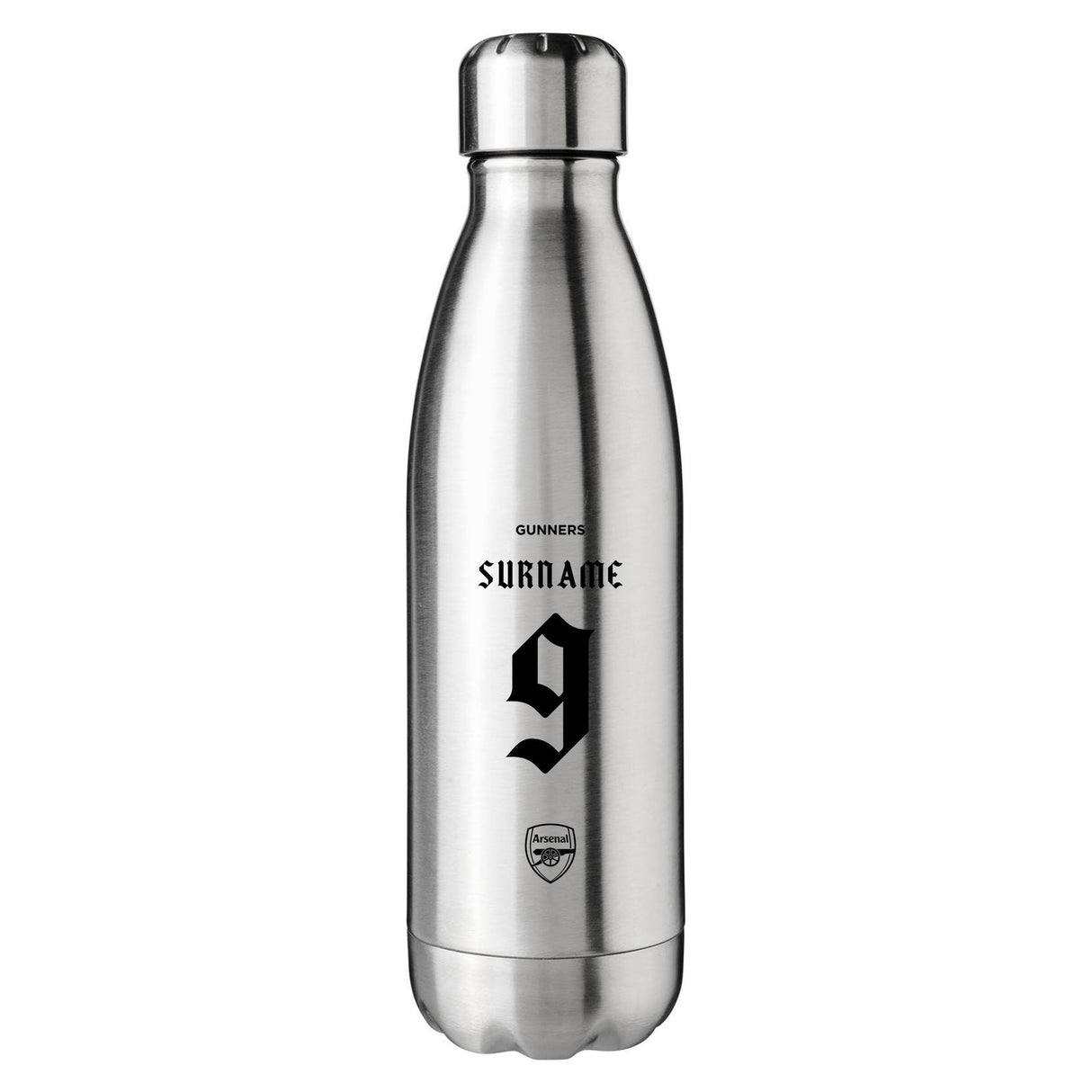 Personalised Arsenal FC Silver Water Bottle: 1 - Water Bottles By Arsenal