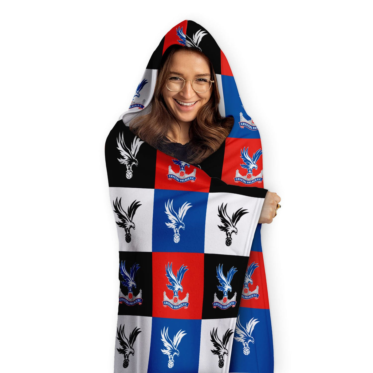 Personalised Crystal Palace FC Chequered Adult Hooded Blanket - Blankets at Gift Moments