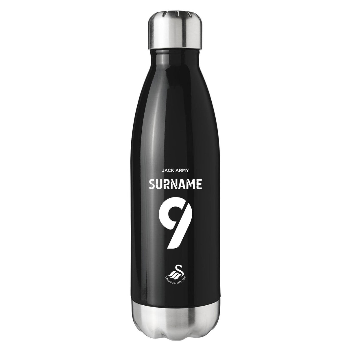 Personalised Swansea City FC Back of Shirt Black Insulated Water Bottle - Water Bottles at Gift Moments