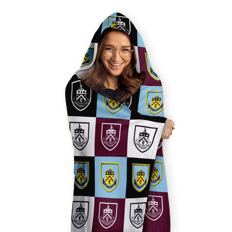 Personalised Burnley FC Chequered Adult Hooded Blanket - Blankets at Gift Moments