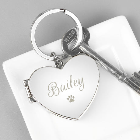 Personalised Paw Print Heart Photo Frame Keyring - Keyrings at Gift Moments