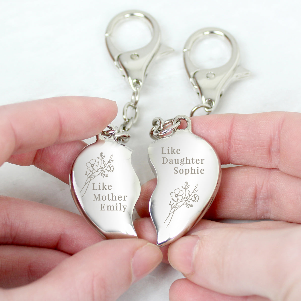 Personalised Floral Mother Daughter Two Heart Keyring - Keyrings at Gift Moments